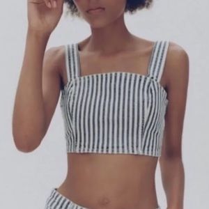 Zara blue/white denim crop top